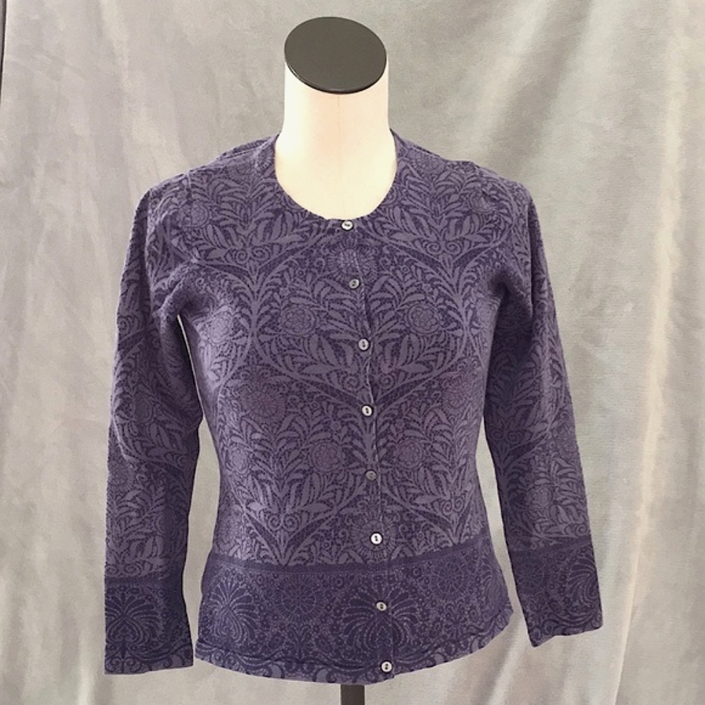 Willi Smith Button Down Cardigan Sweater Long Sleeve Detailed Floral Pattern